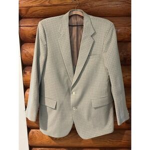 Vintage Haggar Magic Stretch Washable Sport Coat Blazer Tan Grey Check Mens 44L